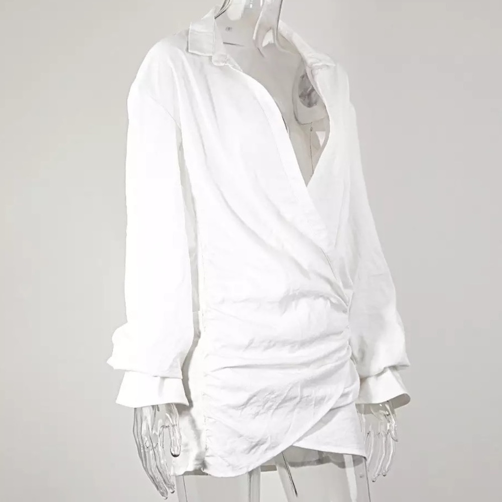 Five ⭐️ Naha Sexy Draped Mini Shirt Wrap Ruched Mini Dress, Bikini Coverup. - Picture 6 of 10